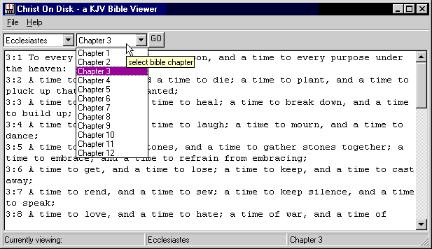 Screen shot of Christ On Disk in use.